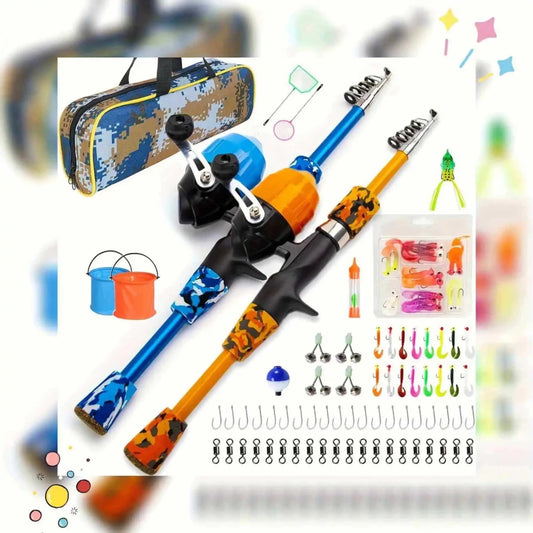 Kids travel spinning rod and reel set by MANDOTOS INTERNATIONAL, lightweight and sensitive fishing rod for children.