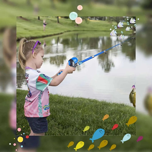 Kids travel spinning rod and reel set by MANDOTOS INTERNATIONAL, lightweight fishing pole designed for children.