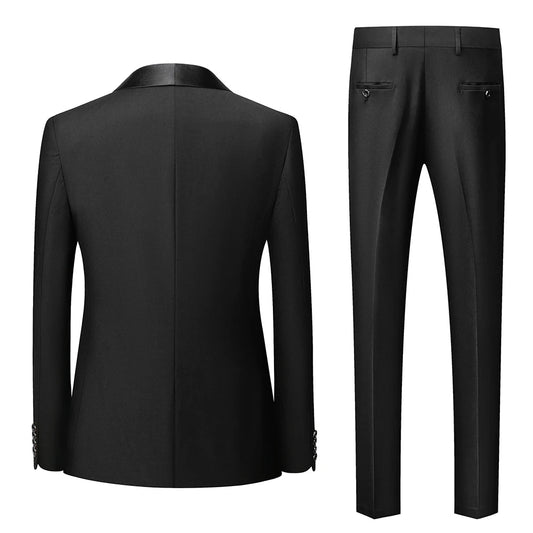 Large size men's three-piece suit by MANDOTOS INTERNATIONAL, slim fit for autumn wedding parties, tailored and stylish.
