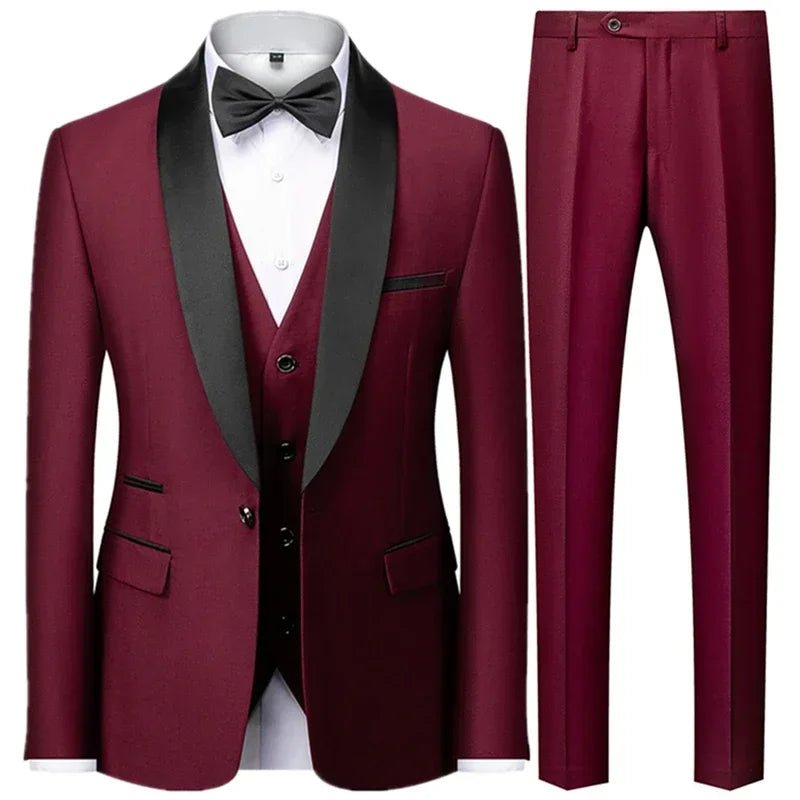 Large Size Men's Three-Piece Suit for Autumn Wedding Party in Slim Fit Style - MANDOTOS INTERNATIONAL