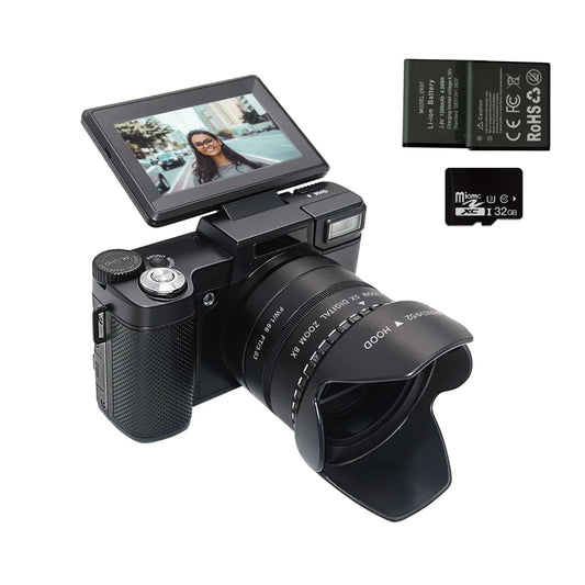 MANDOTOS INTERNATIONAL LenoSharp 64MP 5K VlogCam with 40X zoom showing the camera lens and controls.