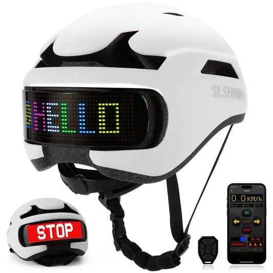 Luminous smart helmet by MANDOTOS INTERNATIONAL featuring personalized LED lights and a sleek safety design.