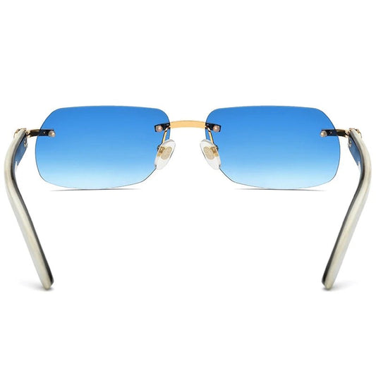 Luxury buffalo horn sunglasses for men and women by MANDOTOS INTERNATIONAL, stylish design with dark tinted lenses.