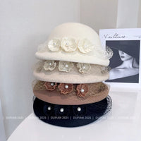 Luxury hemp yarn beret with Australian wool felt, stylish women's bow top hat featuring versatile design and elegant craftsmanship.