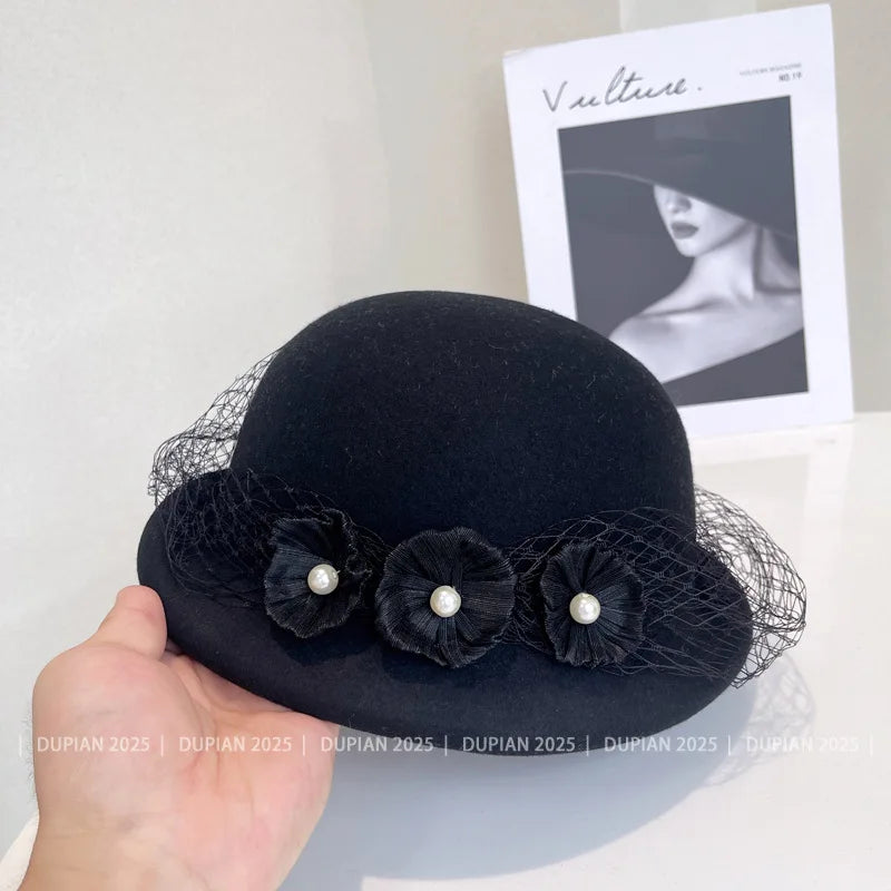 Luxury hemp yarn beret with Australian wool felt, women's versatile bow top hat in stylish, cozy design by MANDOTOS INTERNATIONAL.