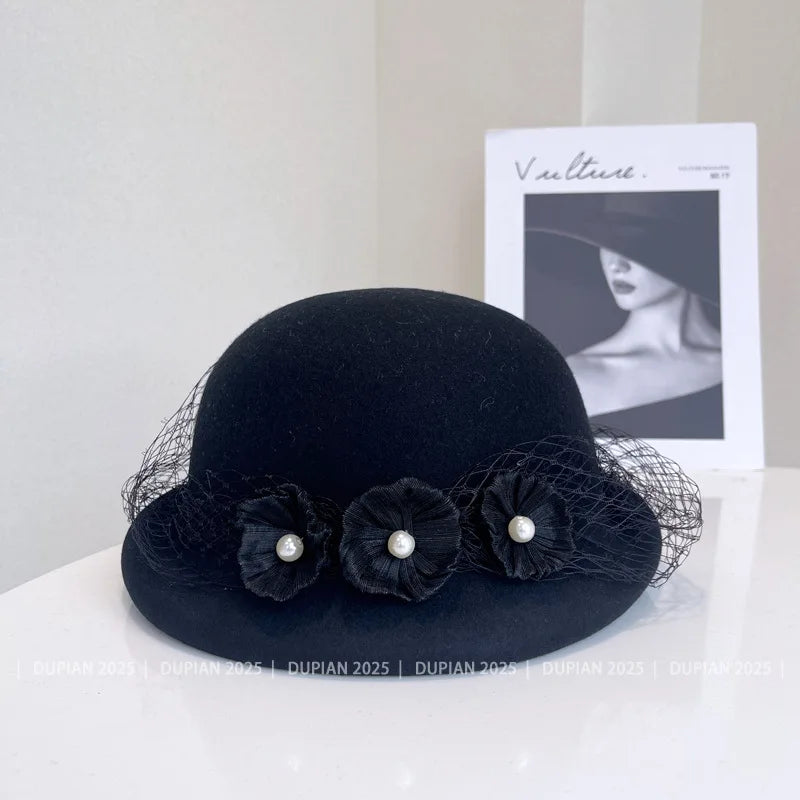 Luxury hemp yarn beret with Australian wool felt, women's versatile bow top hat, stylish and cozy headwear by MANDOTOS INTERNATIONAL