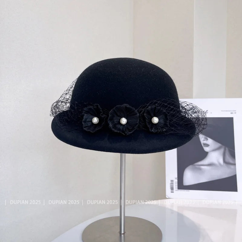 Luxury hemp yarn beret with Australian wool felt, women's versatile bow top hat, stylish and cozy headwear by MANDOTOS INTERNATIONAL