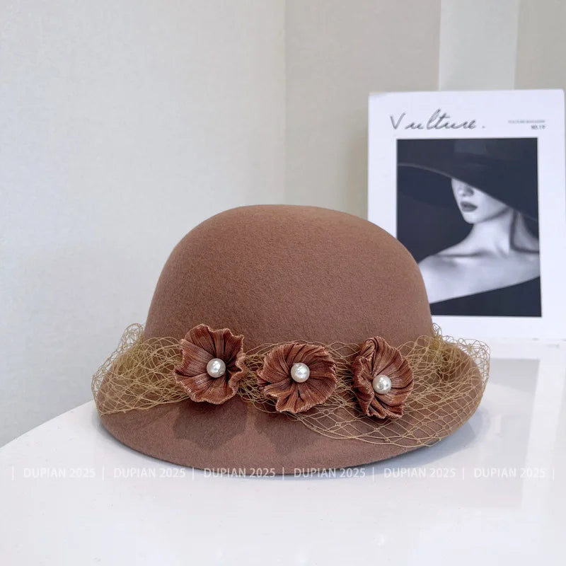 Luxury hemp yarn beret with Australian wool felt, women's versatile bow top hat, stylish and cozy headwear by MANDOTOS INTERNATIONAL.