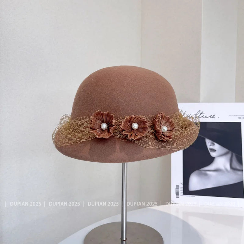 Luxury hemp yarn beret with Australian wool felt, women's versatile bow top hat featuring a stylish, elegant design.