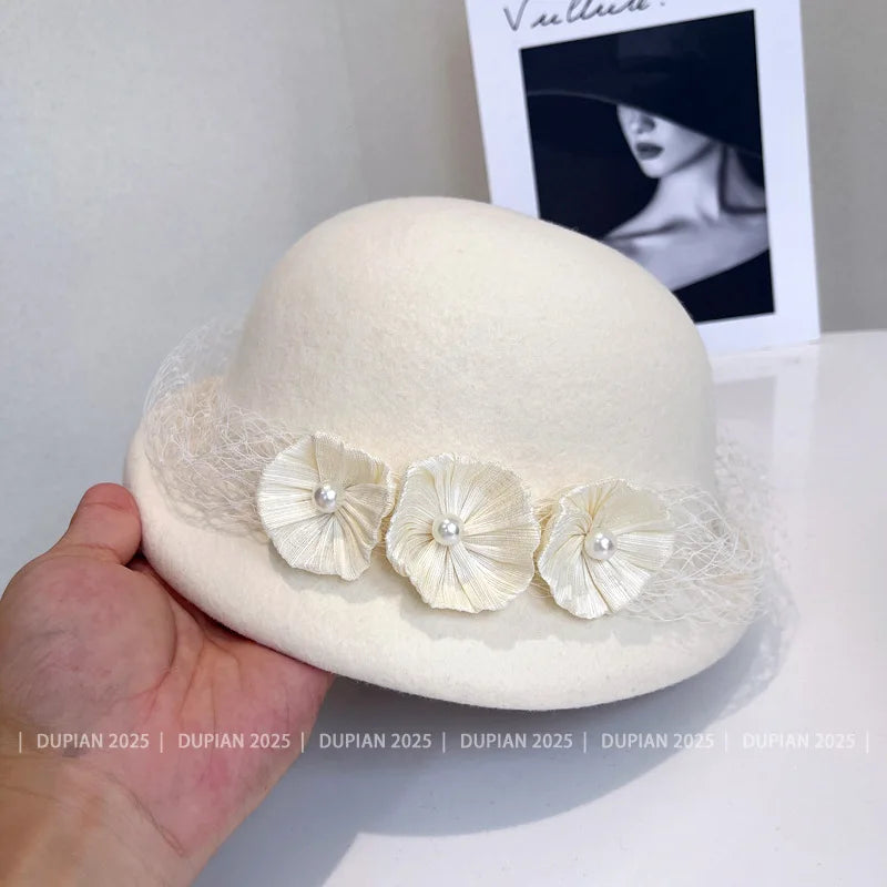 Luxury hemp yarn beret with Australian wool felt, women's versatile bow top hat, stylish and cozy accessory by MANDOTOS INTERNATIONAL