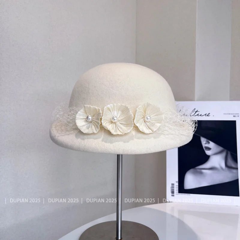 Luxury hemp yarn beret with Australian wool felt, women's versatile bow top hat featuring stylish design and high-quality materials.
