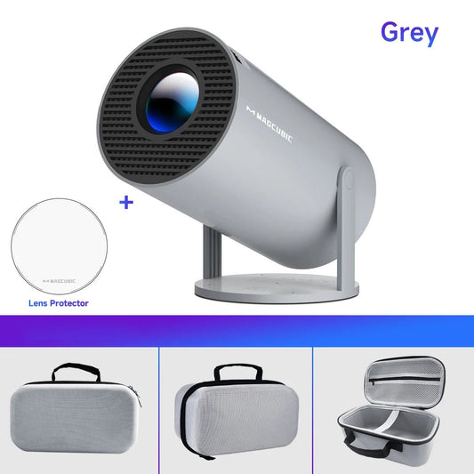 Mandotos International Magcubic Pro 4K Android 11 projector with dual WiFi 6 and Bluetooth 5.0 for home cinema and outdoor entertainment.