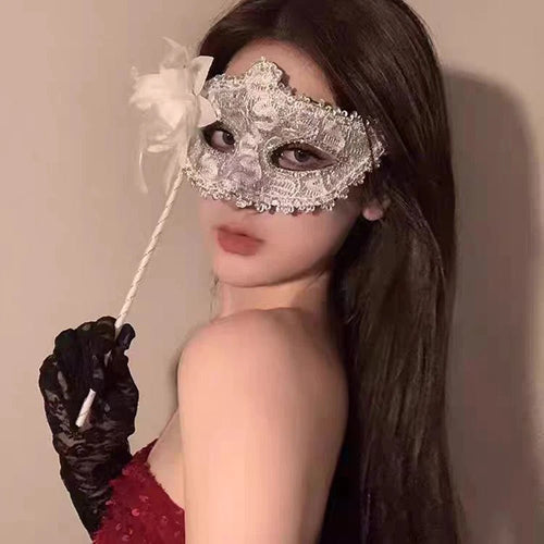 Elegant black lace half-face masquerade mask with gothic design, perfect for fancy dress, Halloween, and themed events.