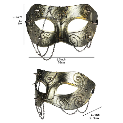 Medieval Knight armor half face mask for adults, masquerade costume accessory by MANDOTOS INTERNATIONAL, with metallic finish and detailed design.