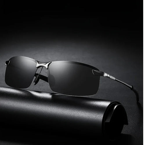 Men's black metal framed fashion sunglasses with TAC lenses, suitable for day and night driving, stylish for daily leisure.