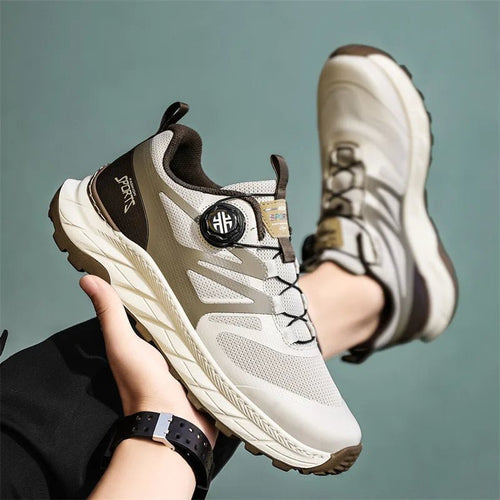 Men's breathable mesh summer running shoes and outdoor hiking sneakers by MANDOTOS INTERNATIONAL, featuring lightweight design and supportive sole.