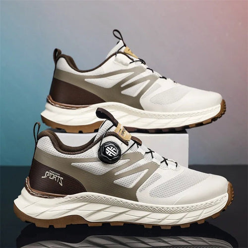 Men's breathable mesh summer running shoes and outdoor hiking sneakers by MANDOTOS INTERNATIONAL, featuring lightweight design and supportive soles.