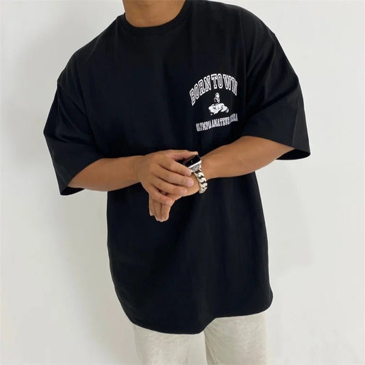 Men's cotton fitness tee by MANDOTOS INTERNATIONAL, short sleeve summer gym T-shirt with comfortable fit and breathable fabric.