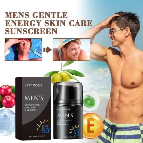 Men's outdoor summer sunscreen moisturizer with UV protection by Mandotos International, showing the tube with sun protection label.