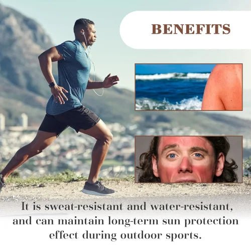 Men's outdoor summer sunscreen moisturizer with UV protection by MANDOTOS INTERNATIONAL, showing the product tube with UV defense features.