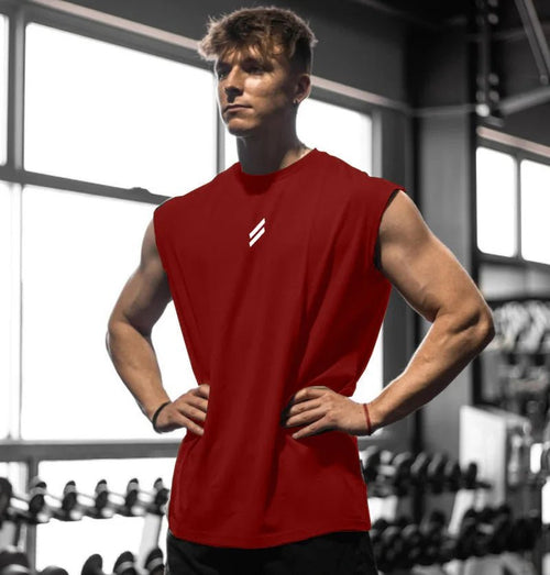 Men's quick-drying sleeveless fitness shirt by MANDOTOS INTERNATIONAL, featuring breathable mesh fabric for summer basketball or workout.