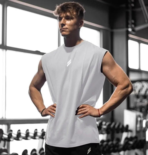 Men's quick-drying sleeveless fitness shirt, summer mesh basketball tank top by Mandotos International, designed for active wear.