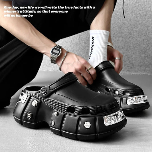 Men's rivet design beach sandals by MANDOTOS INTERNATIONAL, size 36-45, featuring durable straps and casual summer style.