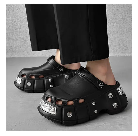 Men's rivet design beach sandals by Mandotos International, size 36-45, featuring comfortable straps and durable sole.