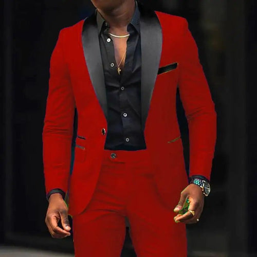 Men's slim-fit business casual suit jacket and trousers by MANDOTOS INTERNATIONAL, tailored fit ideal for professional or smart-casual wear.