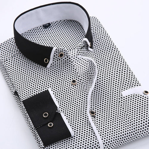 Men's Slim-Fit Business Printed Long-Sleeve Shirt - MANDOTOS INTERNATIONAL
