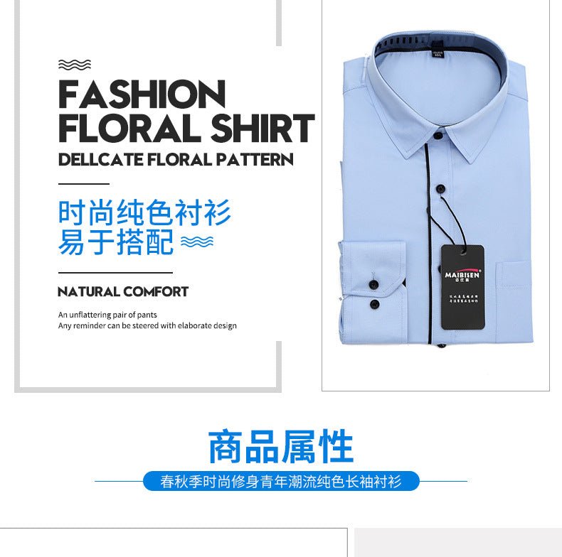 Men's Slim-Fit Business Printed Long-Sleeve Shirt - MANDOTOS INTERNATIONAL