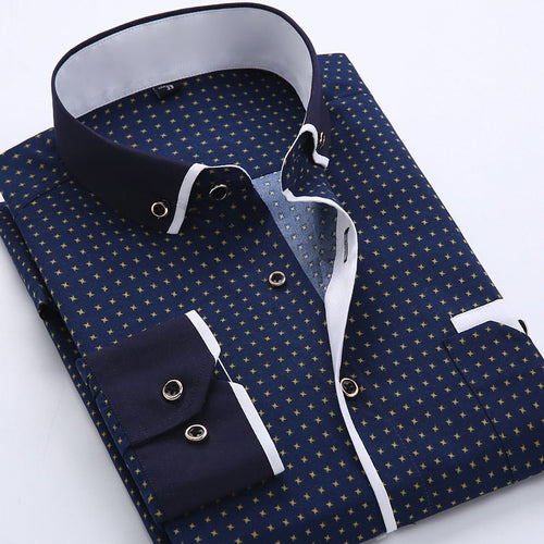 Men's Slim-Fit Business Printed Long-Sleeve Shirt - MANDOTOS INTERNATIONAL
