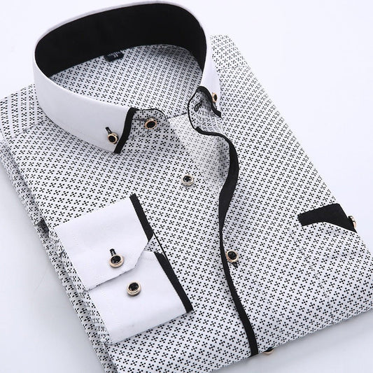 Men's Slim-Fit Business Printed Long-Sleeve Shirt - MANDOTOS INTERNATIONAL