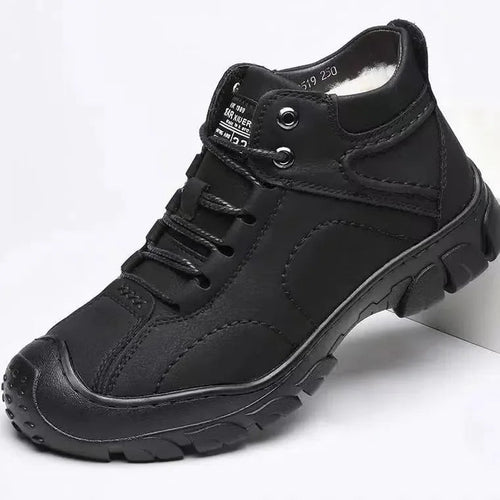 Men's waterproof winter ankle boots by MANDOTOS INTERNATIONAL with non-slip soles, designed for work and outdoor winter wear.