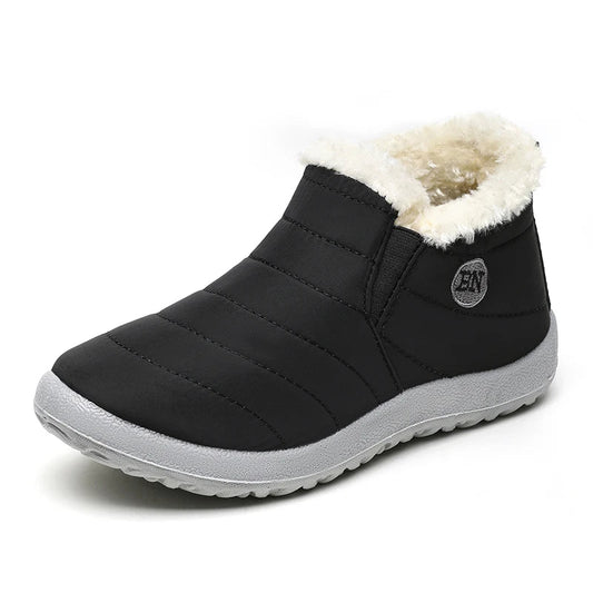 Men's waterproof winter snow boots by Mandotos International, durable outdoor work shoes in plus size with rugged grip soles.