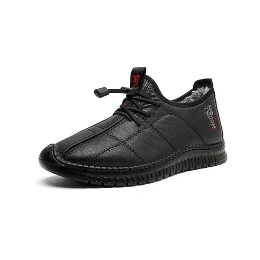 Men's winter waterproof non-slip platform work boots by MANDOTOS INTERNATIONAL, size 38-48, showing sturdy soles and durable design