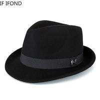 Men Winter Thick Warm Felt Fedora Hats Wool Gentleman Jazz Cap Homburg Male Classical Narrow Brim Top Hat - MANDOTOS INTERNATIONAL