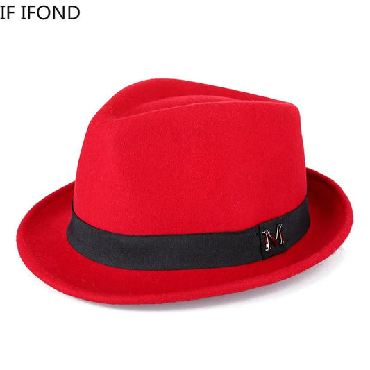Men Winter Thick Warm Felt Fedora Hats Wool Gentleman Jazz Cap Homburg Male Classical Narrow Brim Top Hat - MANDOTOS INTERNATIONAL