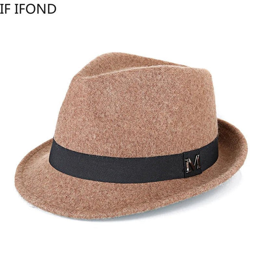 Men Winter Thick Warm Felt Fedora Hats Wool Gentleman Jazz Cap Homburg Male Classical Narrow Brim Top Hat - MANDOTOS INTERNATIONAL