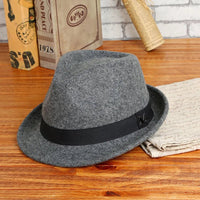 Men Winter Thick Warm Felt Fedora Hats Wool Gentleman Jazz Cap Homburg Male Classical Narrow Brim Top Hat - MANDOTOS INTERNATIONAL