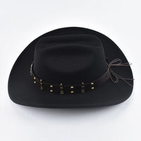 Men Women Western Cowboy Hat with Leather Vintage Big-edge Gentleman Cowgirl Hat Cloche Church Caps - MANDOTOS INTERNATIONAL