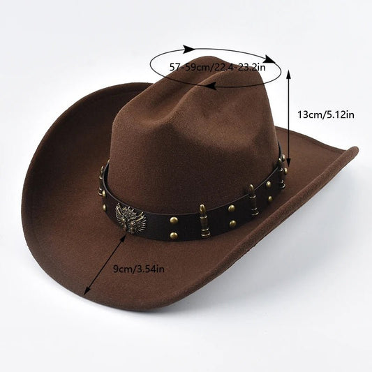 Men Women Western Cowboy Hat with Leather Vintage Big-edge Gentleman Cowgirl Hat Cloche Church Caps - MANDOTOS INTERNATIONAL