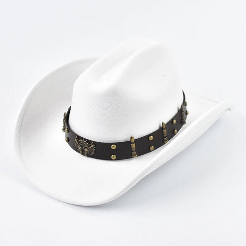 Men Women Western Cowboy Hat with Leather Vintage Big-edge Gentleman Cowgirl Hat Cloche Church Caps - MANDOTOS INTERNATIONAL