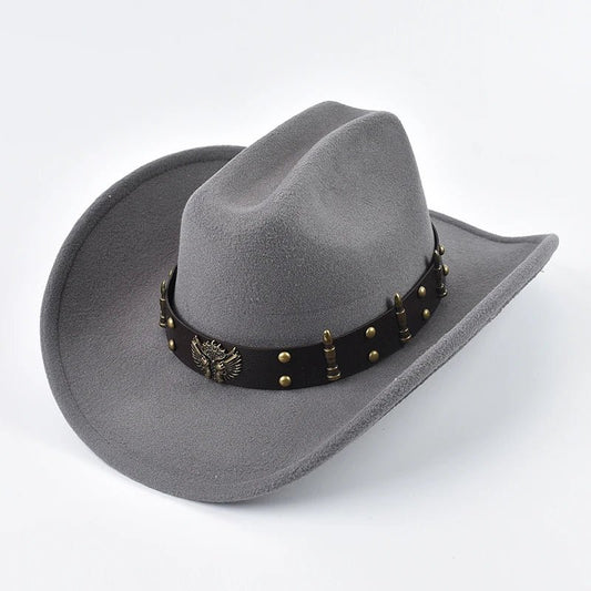 Men Women Western Cowboy Hat with Leather Vintage Big-edge Gentleman Cowgirl Hat Cloche Church Caps - MANDOTOS INTERNATIONAL