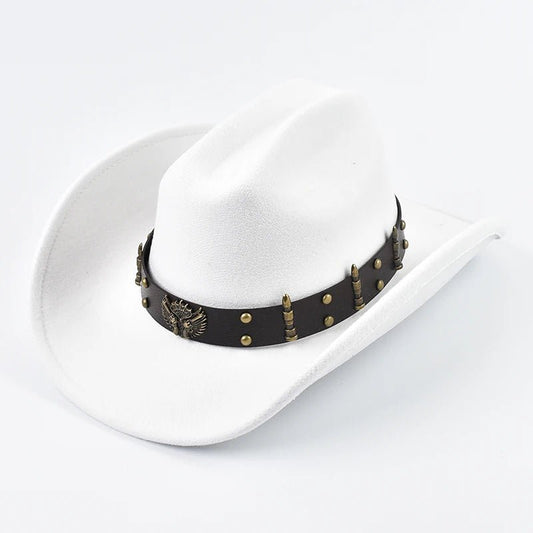Men Women Western Cowboy Hat with Leather Vintage Big-edge Gentleman Cowgirl Hat Cloche Church Caps - MANDOTOS INTERNATIONAL
