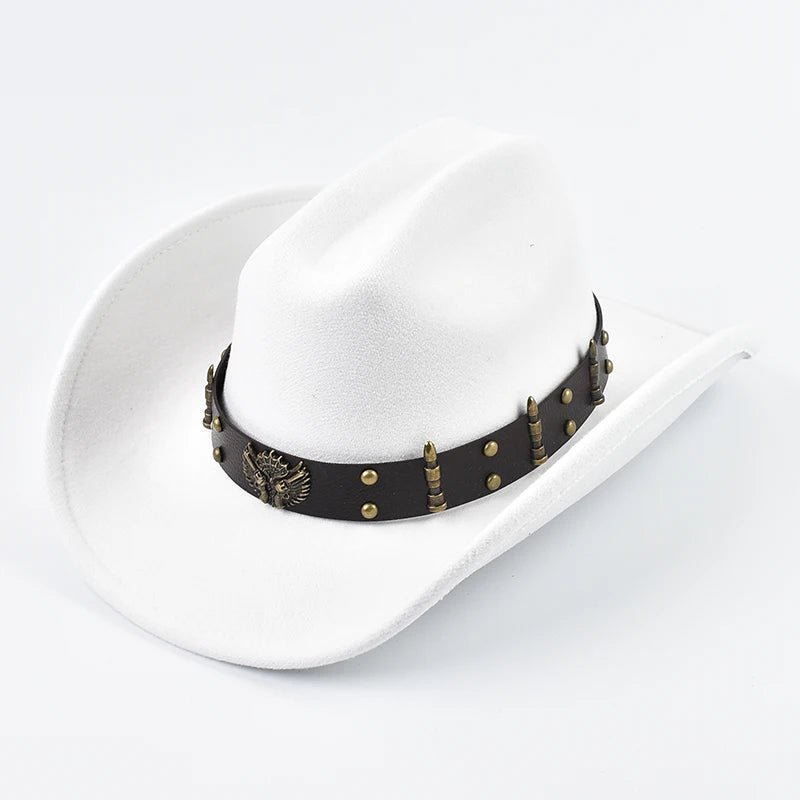 Men Women Western Cowboy Hat with Leather Vintage Big-edge Gentleman Cowgirl Hat Cloche Church Caps - MANDOTOS INTERNATIONAL