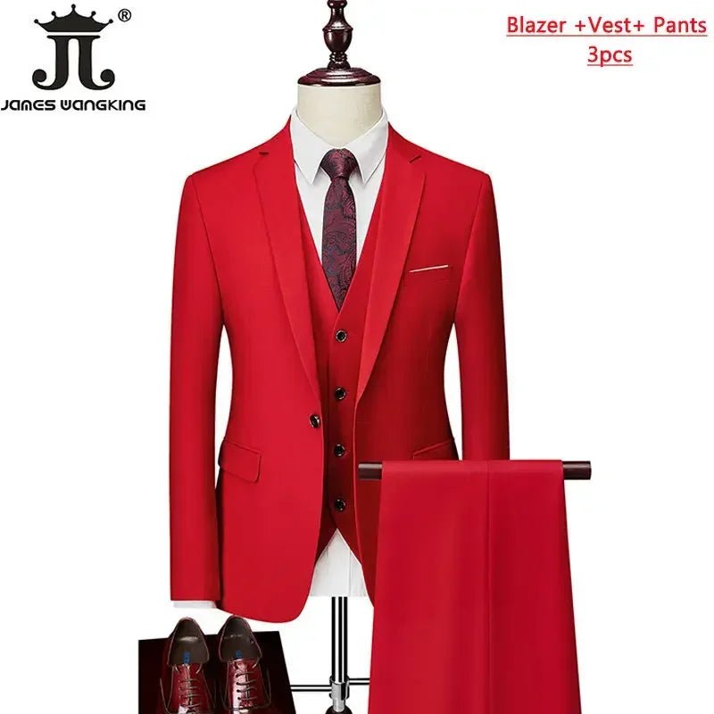 Mens 3-Piece Business Suit Set: Jacket, Vest, Pants - Various Sizes & Colors - MANDOTOS INTERNATIONAL