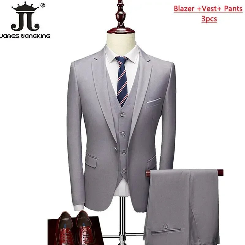 Mens 3-Piece Business Suit Set: Jacket, Vest, Pants - Various Sizes & Colors - MANDOTOS INTERNATIONAL