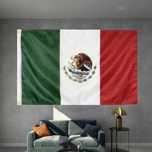 Mexican flag outdoor advertising banner for party decoration, featuring vibrant colors and bold design by MANDOTOS INTERNATIONAL.