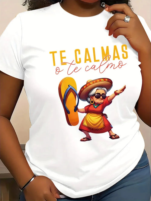 Women's Mexican Mama print T-shirt with short sleeves, round neck, polyester knit fabric, casual style, regular fit, MANDOTOS INTERNATIONAL